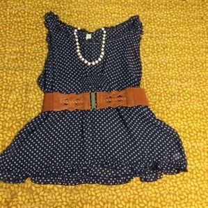 Navy polka dot tank top with frill details